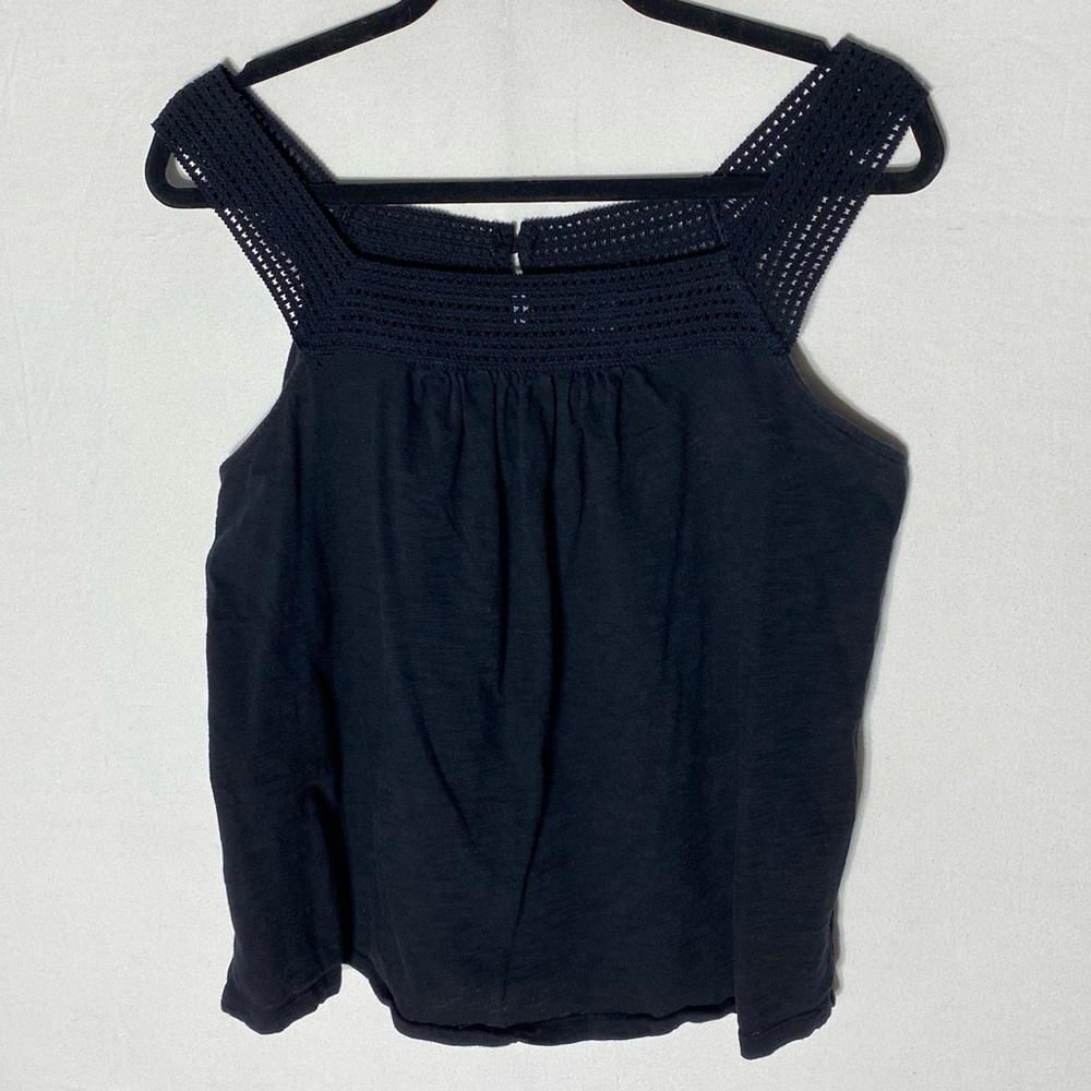 Old Navy Black Cotton Crochet Yoke Slub Knit Tank Top L - Picture 11 of 11